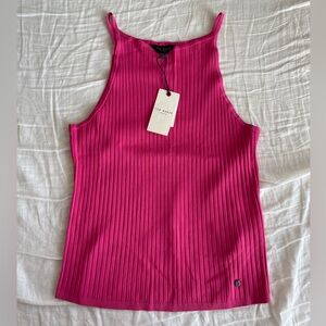 NWT Ted Baker Ribbed Slim-Fit Tank Top in Bright Pink
